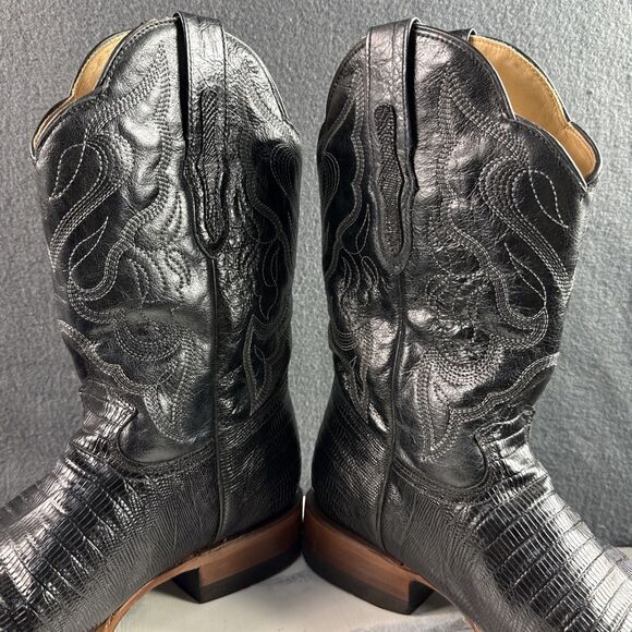 Vaquero Bronco Black Leather Lizard Print Western Cowboy  display picture 1